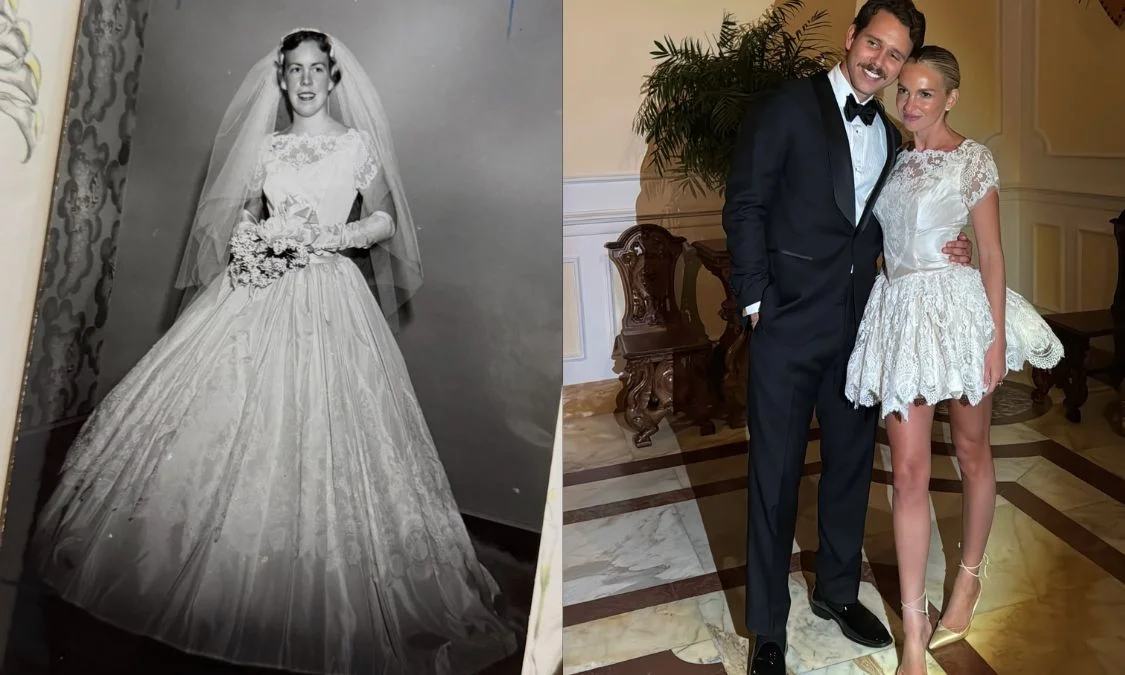 This Bride Turned Her Grandmother’s 1957 Wedding Dress Into a Reception Minidress
