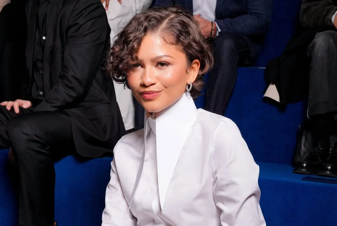 Zendaya Served Modern Bride Energy at the Louis Vuitton Show in a White Bubble-Hem Dress and a Subtle Gold Band