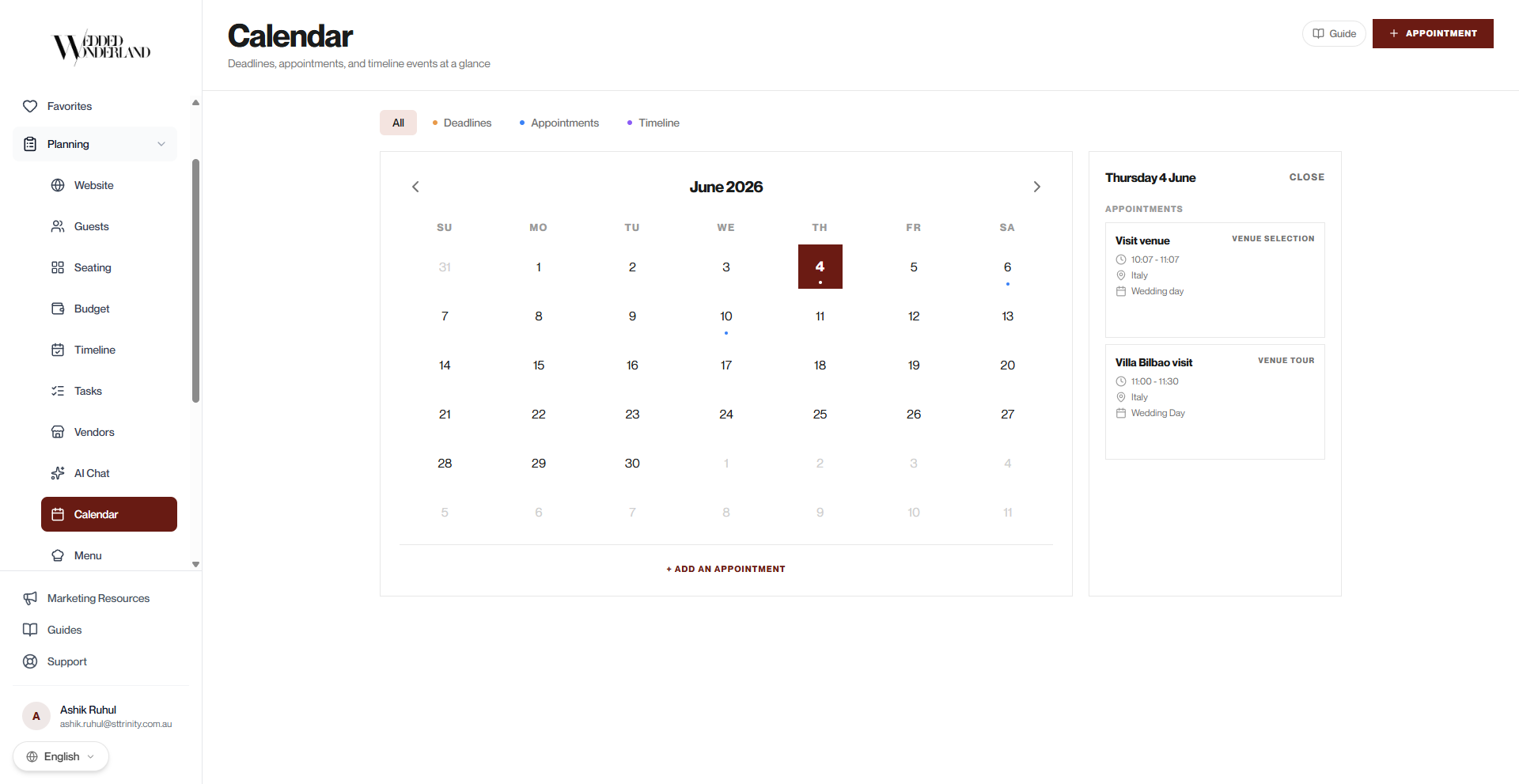 Planning calendar screenshot