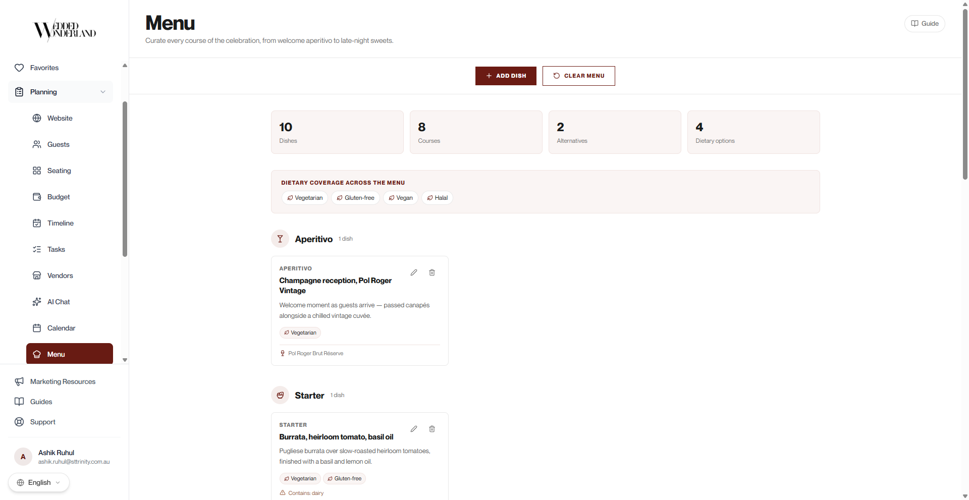 Menu planner screenshot
