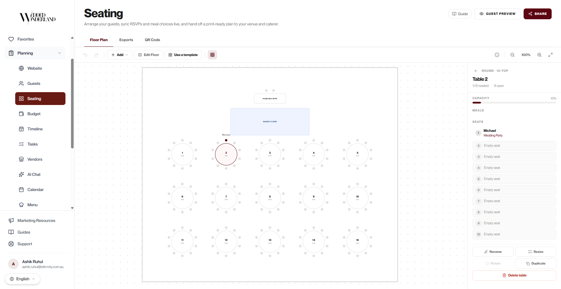 Seating planner screenshot