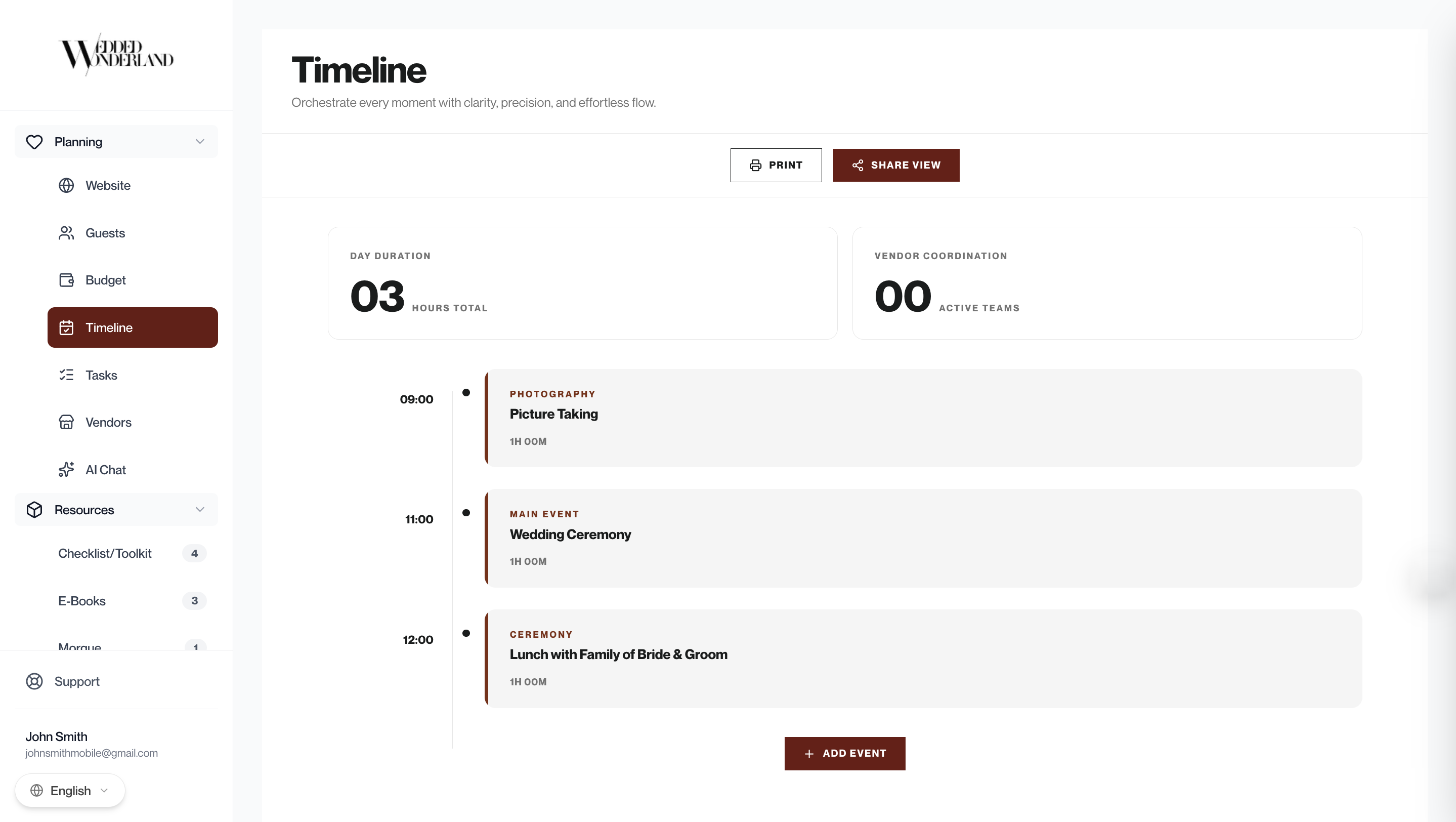 Wedded Pro Couples wedding day timeline planner