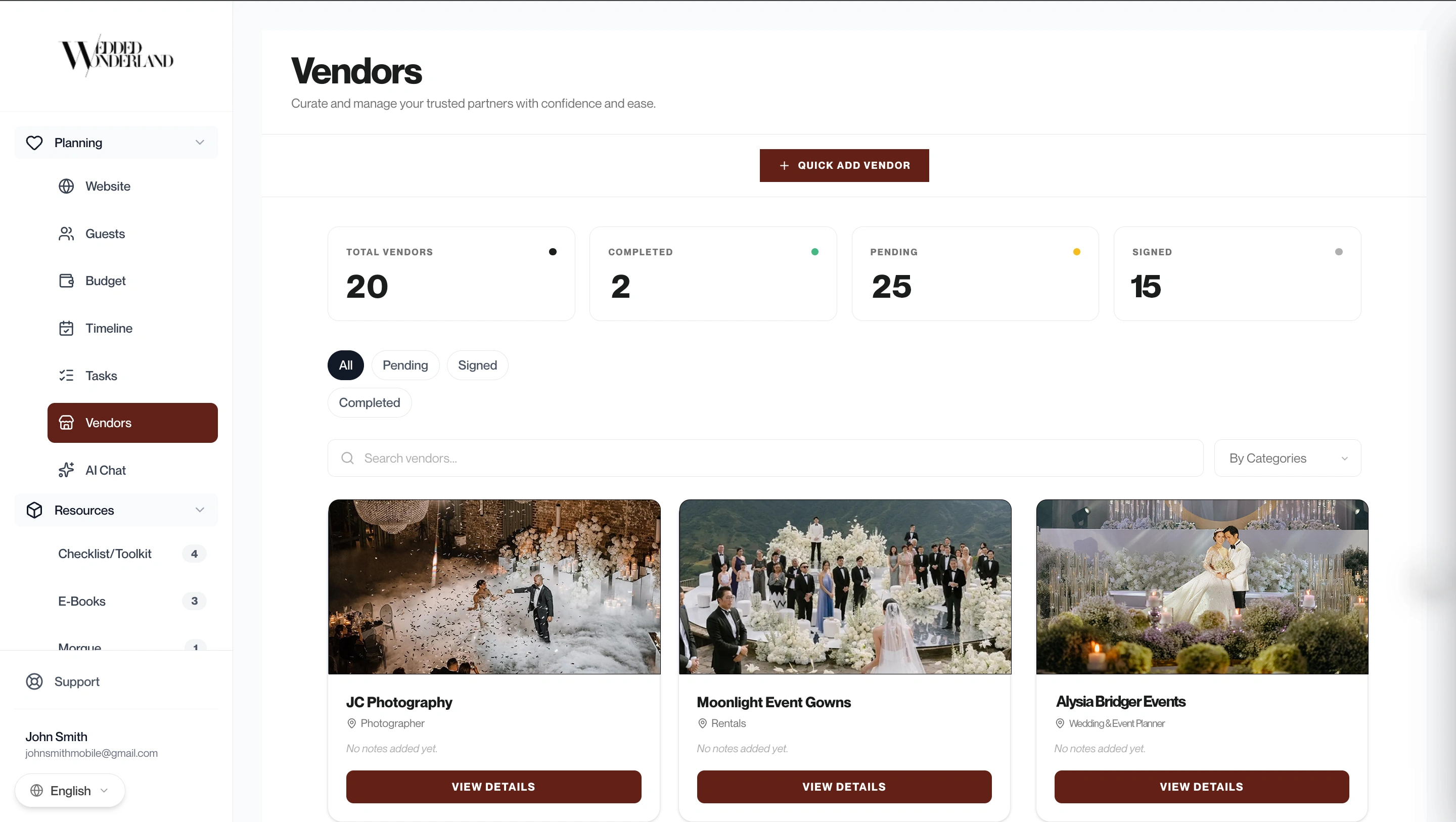 Wedded Pro Couples wedding vendor management