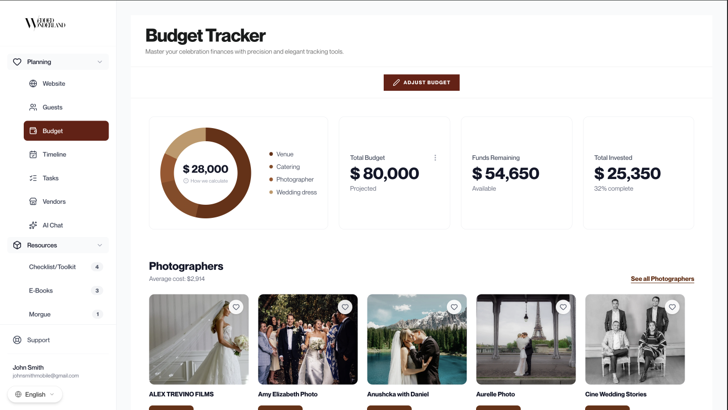 Wedded Pro Couples wedding budget tracker